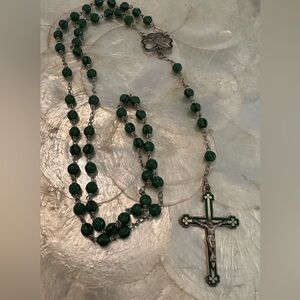 ROSARY CHAPEL STER GREEN GLASS BEADS 3 LEAF CLOVER St Patrick Irish